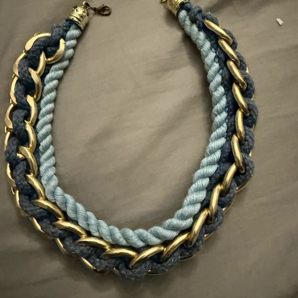 Blue and Gold Braided Rope Necklace 16 inch - Picture 3 of 4
